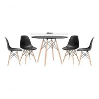 Jogo De Mesa 4 Cadeiras Pretas Eames Eiffel 90cm Base Madeira Tampo Preto New - 1