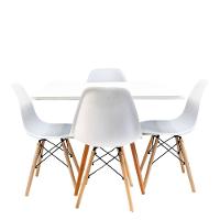 Conjunto Mesa Jantar Quadrada Eiffel 80cm Branco Mdf + 4 Cadeiras Charles Eames - 1