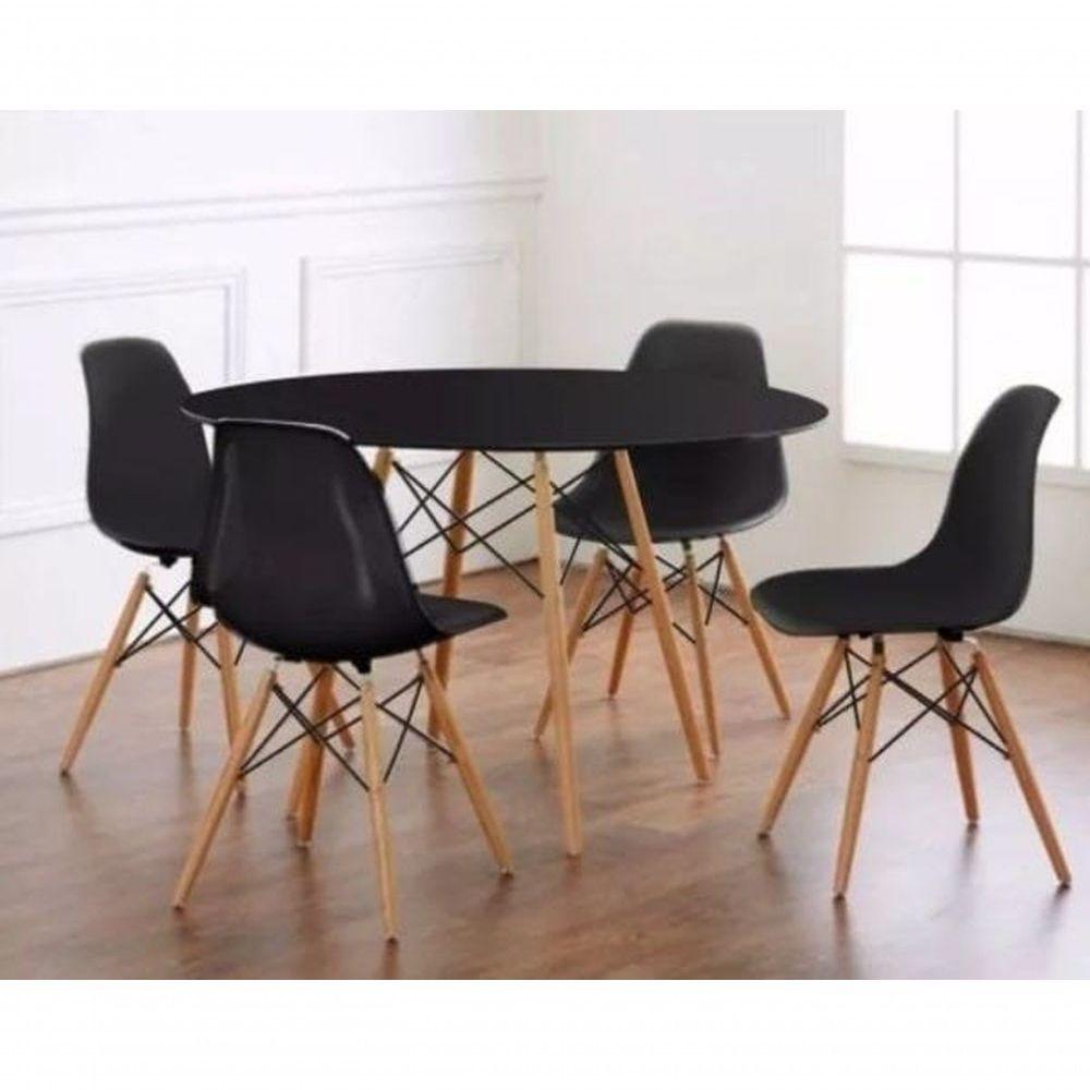 Conjunto Mesa Eiffel 90cm Preta + 4 Cadeiras Dsw Eiffel Design Charles Eames Preta - Prolar - 1