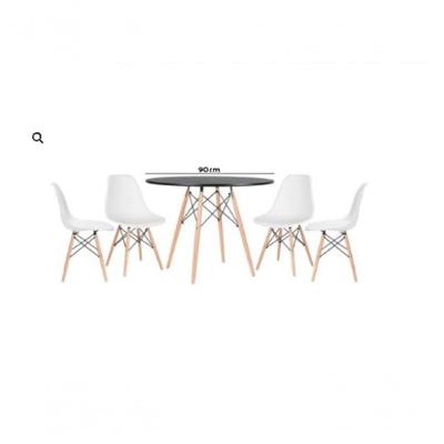 Conjunto De Jantar Mesa Eiffel 90cm Preta + 4 Cadeiras Eiffel Dkr Brancas