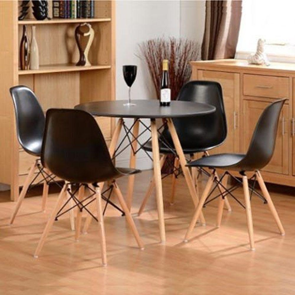 Mesa De Jantar Redonda Eames Eiffel - Wood - Tampo De Mdf - 80cm - Preto - 3