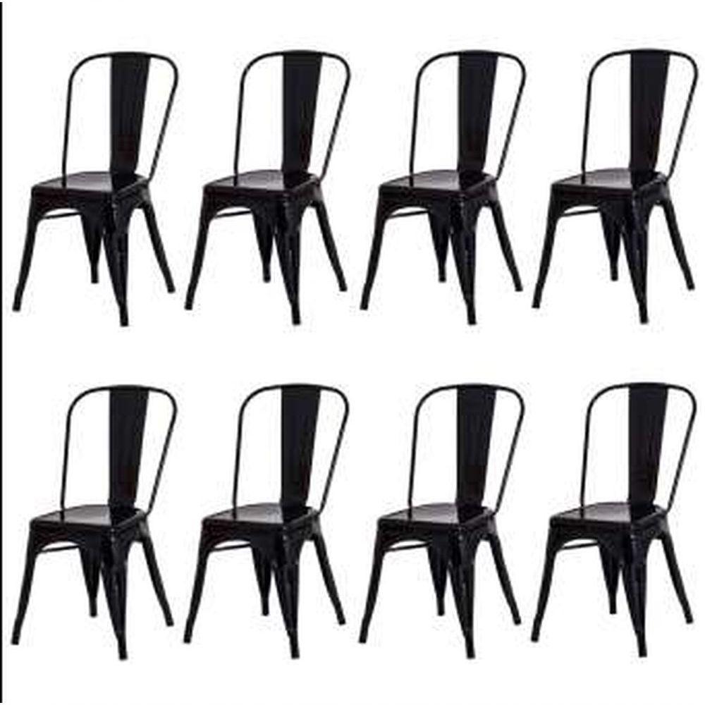 Kit 8 Cadeiras Tolix Iron Design Preta Aço Industrial Sala Cozinha Jantar Bar - 2