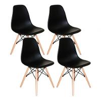 Mesa Redonda 90cm Com 4 Cadeiras Eames Eiffel Pés De Madeira Preta - 3