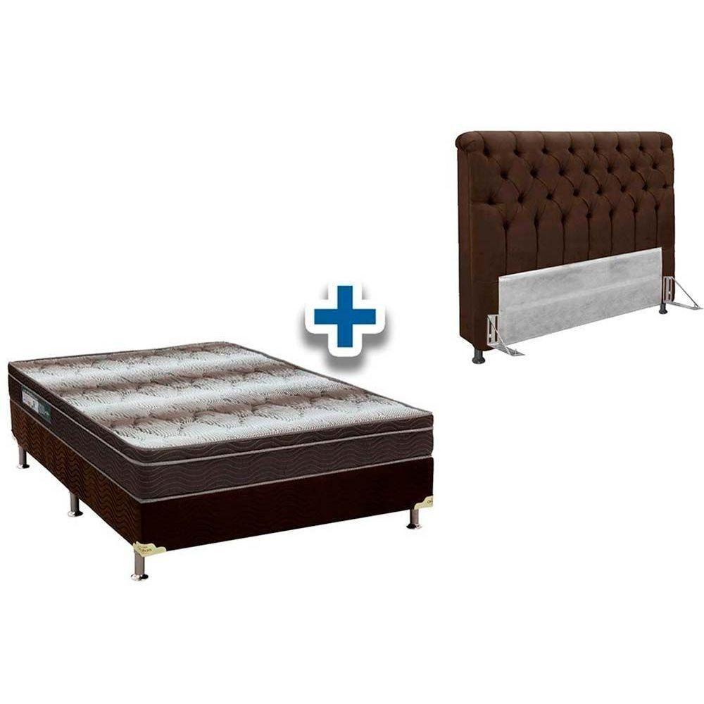 Cama Box Queen CRC + Colchão Ortopédico Ortobom + Cabeceira Imperatriz Suede Marrom Chocolate - 1