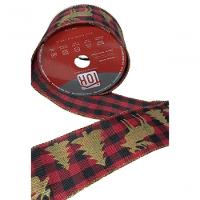 Fita Decorativa Xadrez Vermelho Com Preto Com Estampa Natalina - 1