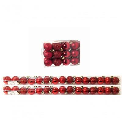 Kit 30 Mini Bolas Natal Vermelha Glitter, Fosca, Lisa 3Cm