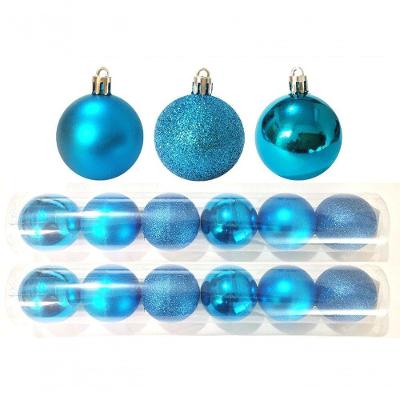 Kit 12 Bolas Natal Mista Glitter Fosca Lisa Azul 8Cm