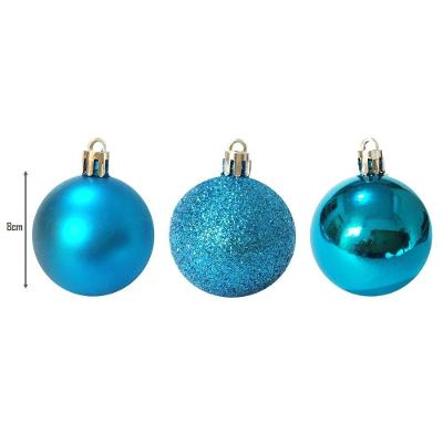 Kit 12 Bolas Natal Mista Glitter Fosca Lisa Azul 8Cm