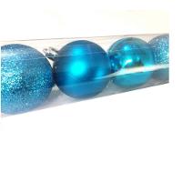 Kit 12 Bolas Natal Mista Glitter Fosca Lisa Azul 8Cm