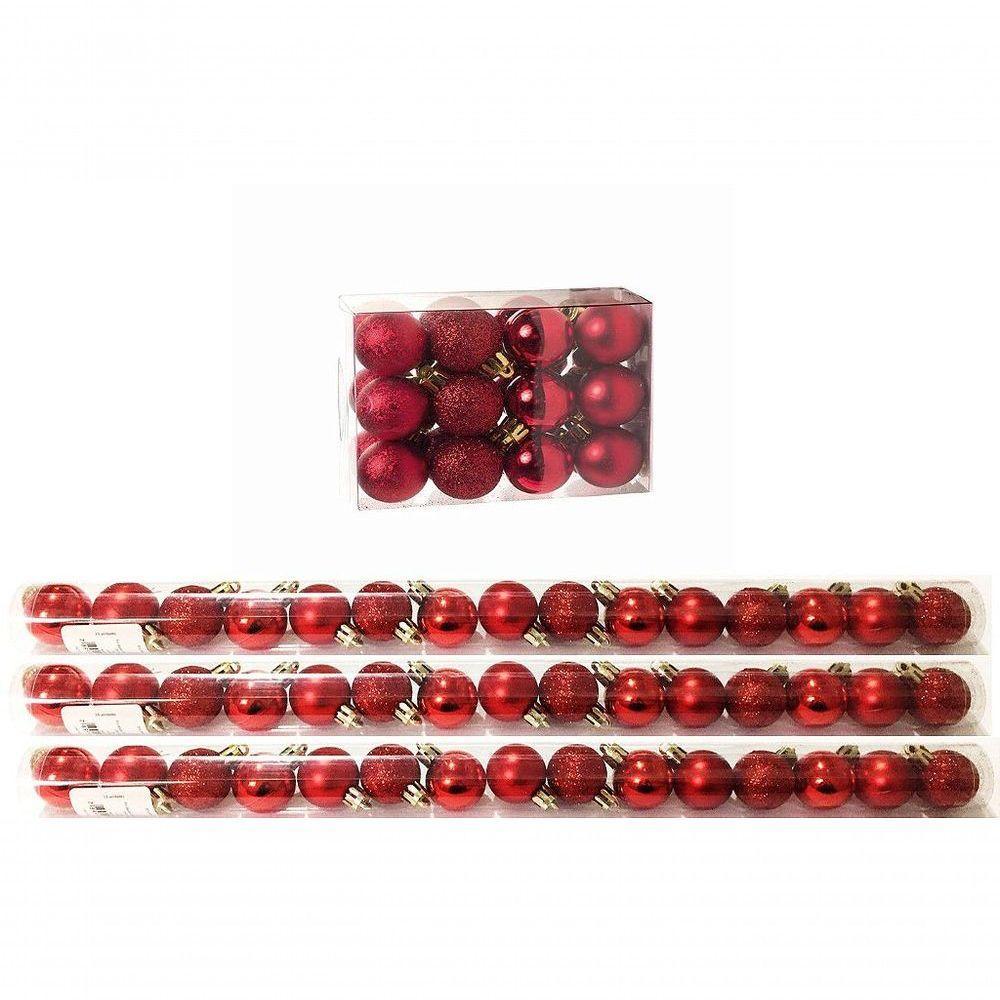 Kit 45 Mini Bolas Natal Vermelha Glitter, Fosca, Lisa 3Cm - 1