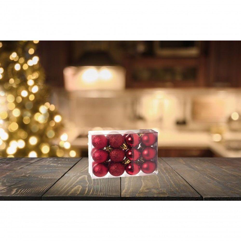 Kit 45 Mini Bolas Natal Vermelha Glitter, Fosca, Lisa 3Cm - 2