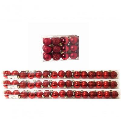 Kit 45 Mini Bolas Natal Vermelha Glitter, Fosca, Lisa 3Cm