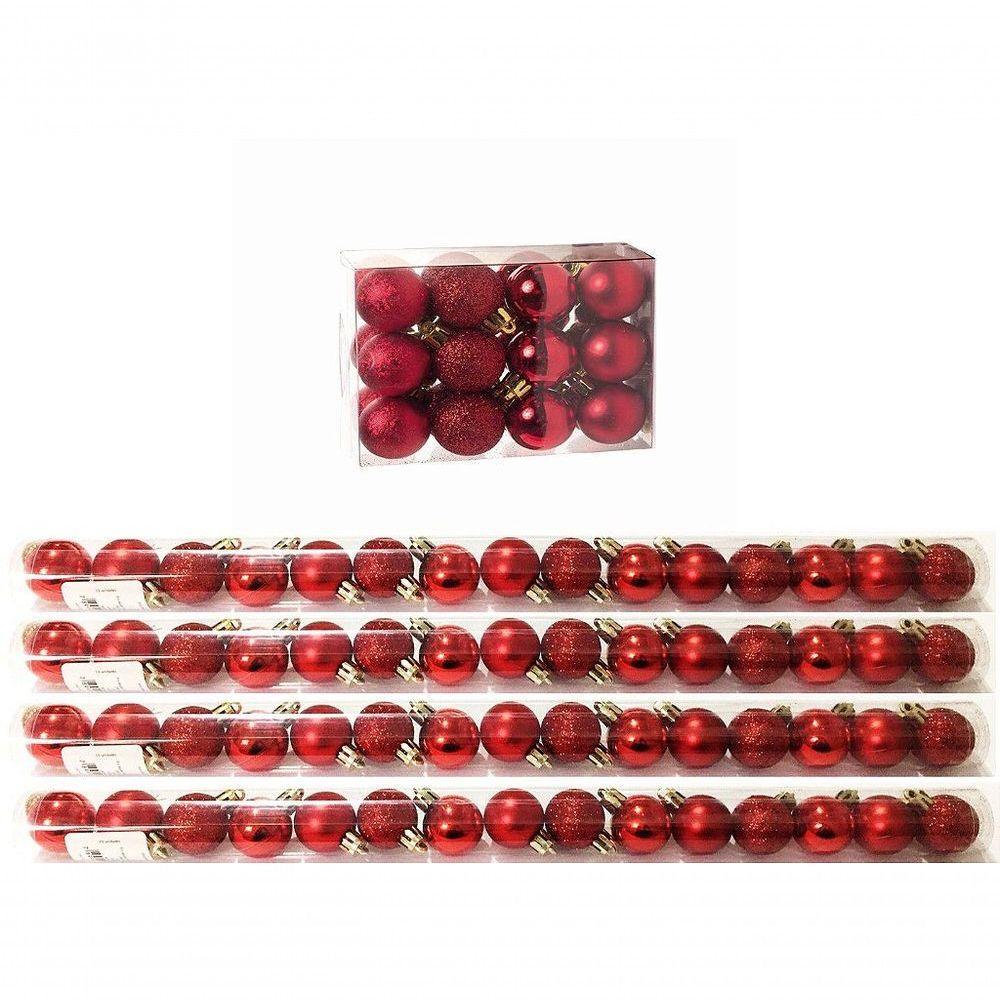 Kit 60 Mini Bolas Natal Vermelha Glitter, Fosca, Lisa 3Cm - 1