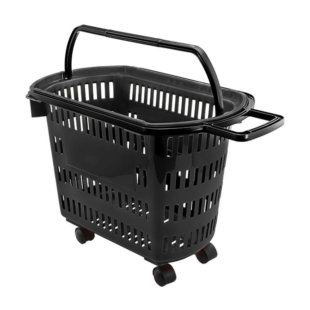 Cesto De Compras Para Supermercado Tamanho Grande Com Rodízio D300 - Della Plast Preta - 1