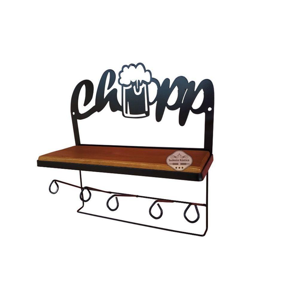 Prateleira Chopp Porta Tempero E Porta Copos Em Madeira De Demolição E Ferro Sudeste Rústico - 2