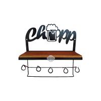 Prateleira Chopp Porta Tempero E Porta Copos Em Madeira De Demolição E Ferro Sudeste Rústico - 1