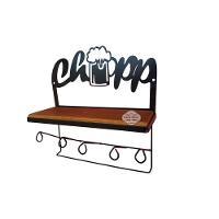 Prateleira Chopp Porta Tempero E Porta Copos Em Madeira De Demolição E Ferro Sudeste Rústico - 2