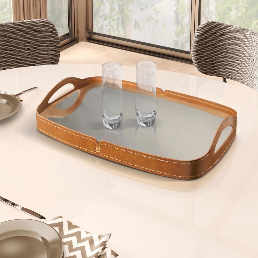 Bandeja Espelhada Vale Em Couro Marrom - 6