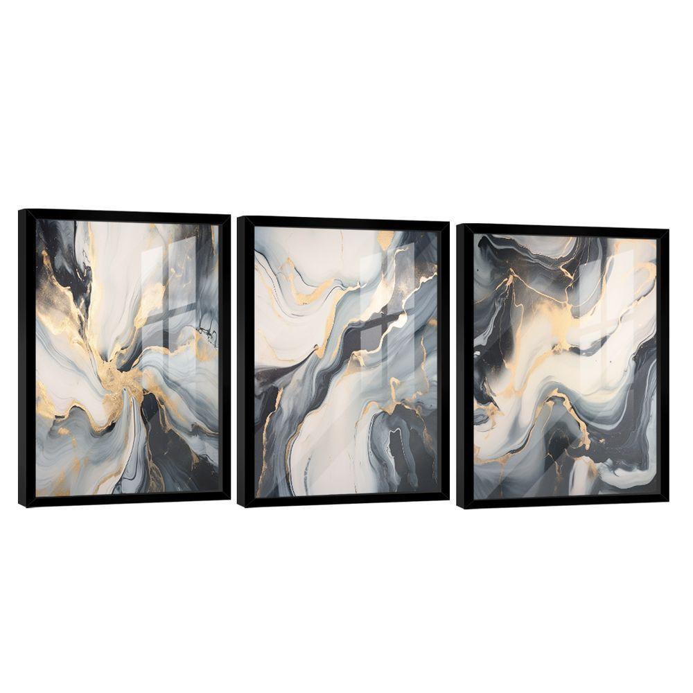 Conjunto De Quadros Trio Abstract Black Gold -- Br Artes - 1