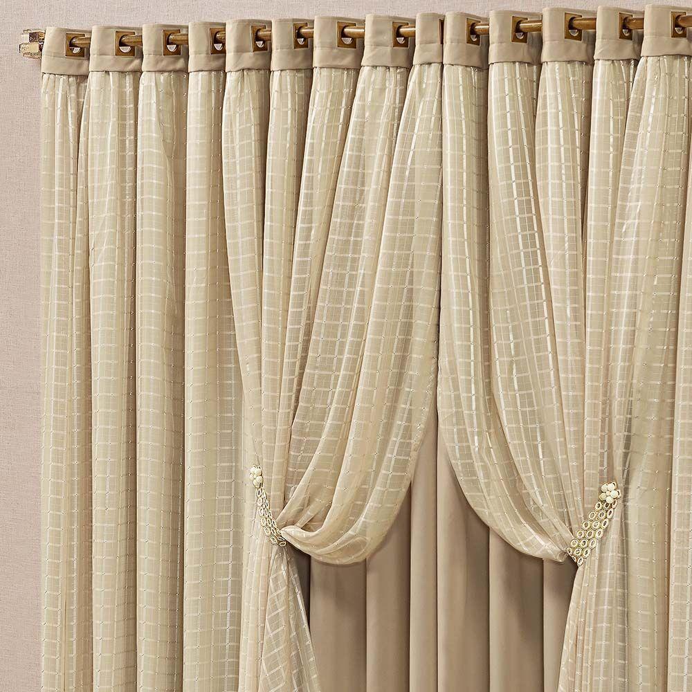 Cortina Monte Real 3,00m X 2,50m Tecido Blackout Voal Trabalhado Xadrez Sala Quarto - Chocolate - 2