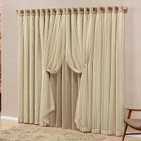 Cortina Monte Real 3,00m X 2,50m Tecido Blackout Voal Trabalhado Xadrez Sala Quarto - Chocolate - 1