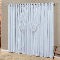 Cortina Monte Real 3,00m X 2,50m Tecido Blackout Voal Fitado Varão Simples - Gelo - 1