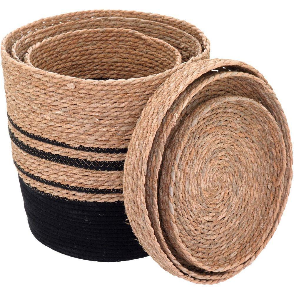 Cesta Fibra Preto 3Pç Com Tampa - 2