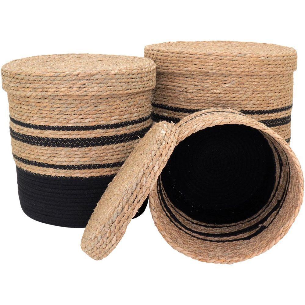 Cesta Fibra Preto 3Pç Com Tampa - 3