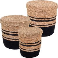 Cesta Fibra Preto 3Pç Com Tampa - 1