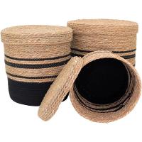 Cesta Fibra Preto 3Pç Com Tampa - 3