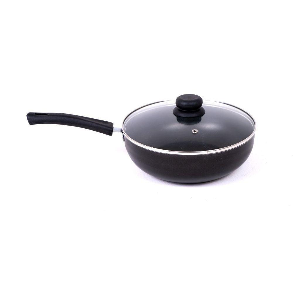 Panela Frigideira Tampa De Vidro Wok 24cm Antiaderente Alumínio - Preto - 5