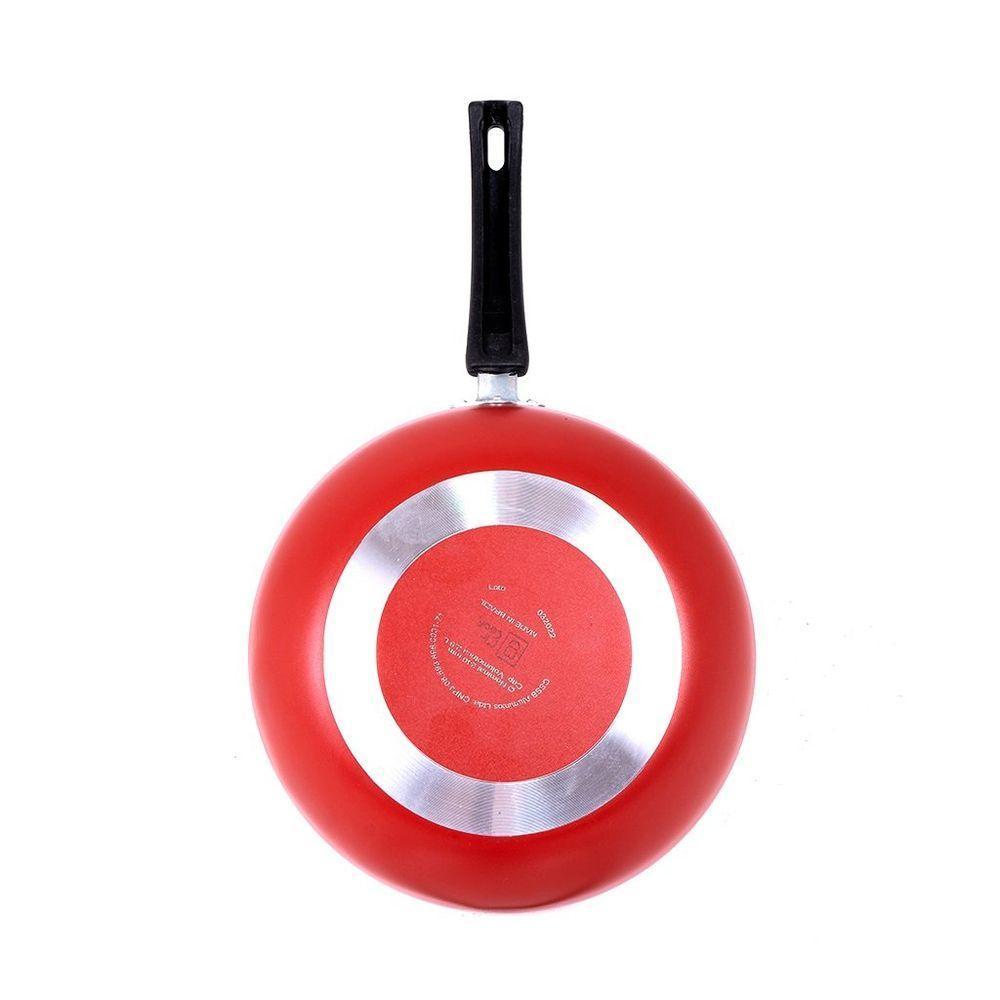 Panela Frigideira Tampa De Vidro Wok 24cm Antiaderente Alumínio - Vermelho - 2