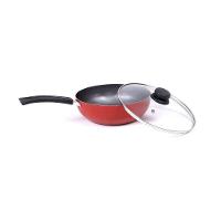 Panela Frigideira Tampa De Vidro Wok 24cm Antiaderente Alumínio - Vermelho - 3