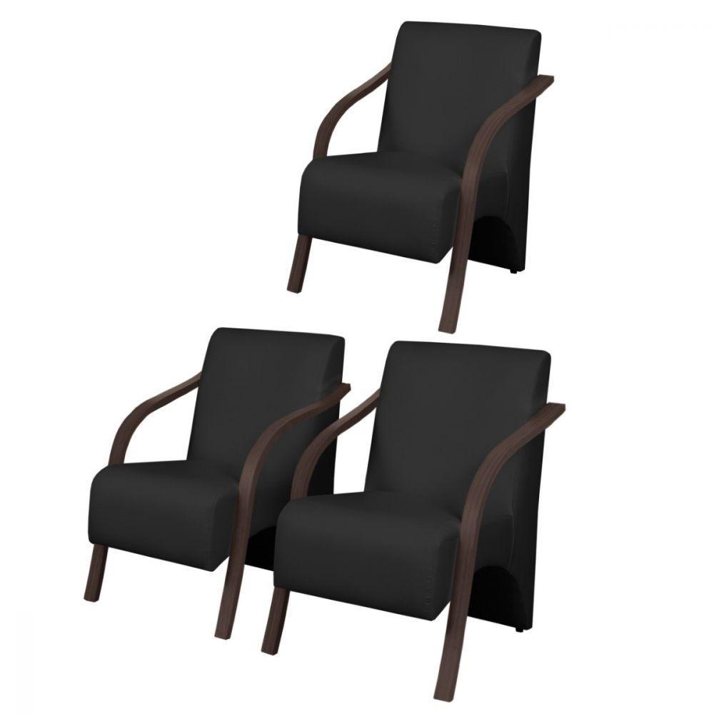 Kit3 Poltronas Vênus 1 Lugar Pé Madeira D Salla Suede Preta. - 1