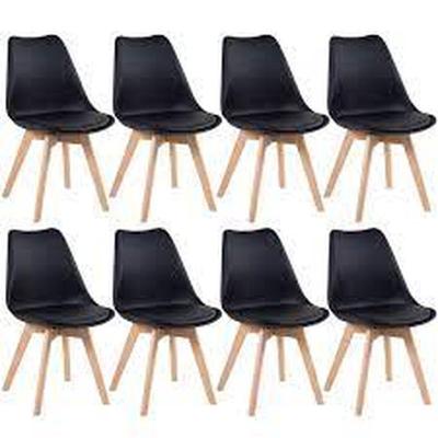 Kit C|8 Cadeira Leda Preta Charles Eames Wood Com Almofada