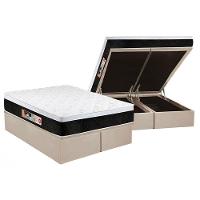 Cama Box Baú King: Colchão Espuma D45 Castor Black e White Air Euro Pillow + Base CRC Suede Clean(193x203) - 1