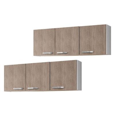 Kit 2 Armários Aéreos Parma 3 Portas 150cm branco castanho