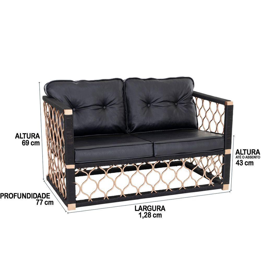 2 Poltronas Namoradeira, Alumínio Corda Náutica Preta - 2