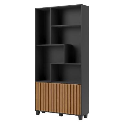 Estante 2 Portas Ripadas Nessie D01 Preto Fosco/Freijó