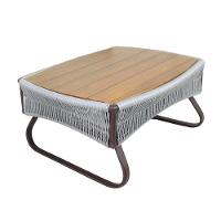 Mesa De Centro Milão Em Alumínio Com Tampo Madeira Em Corda Sintética Cinza - 1