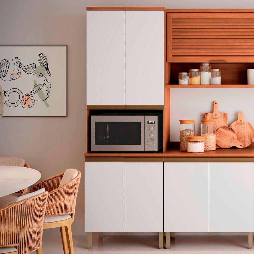 Paneleiro Macadâmia 70cm Com Espaço Para Micro-ondas 4 Portas 914301 Telasul Freijo E Branco - 5