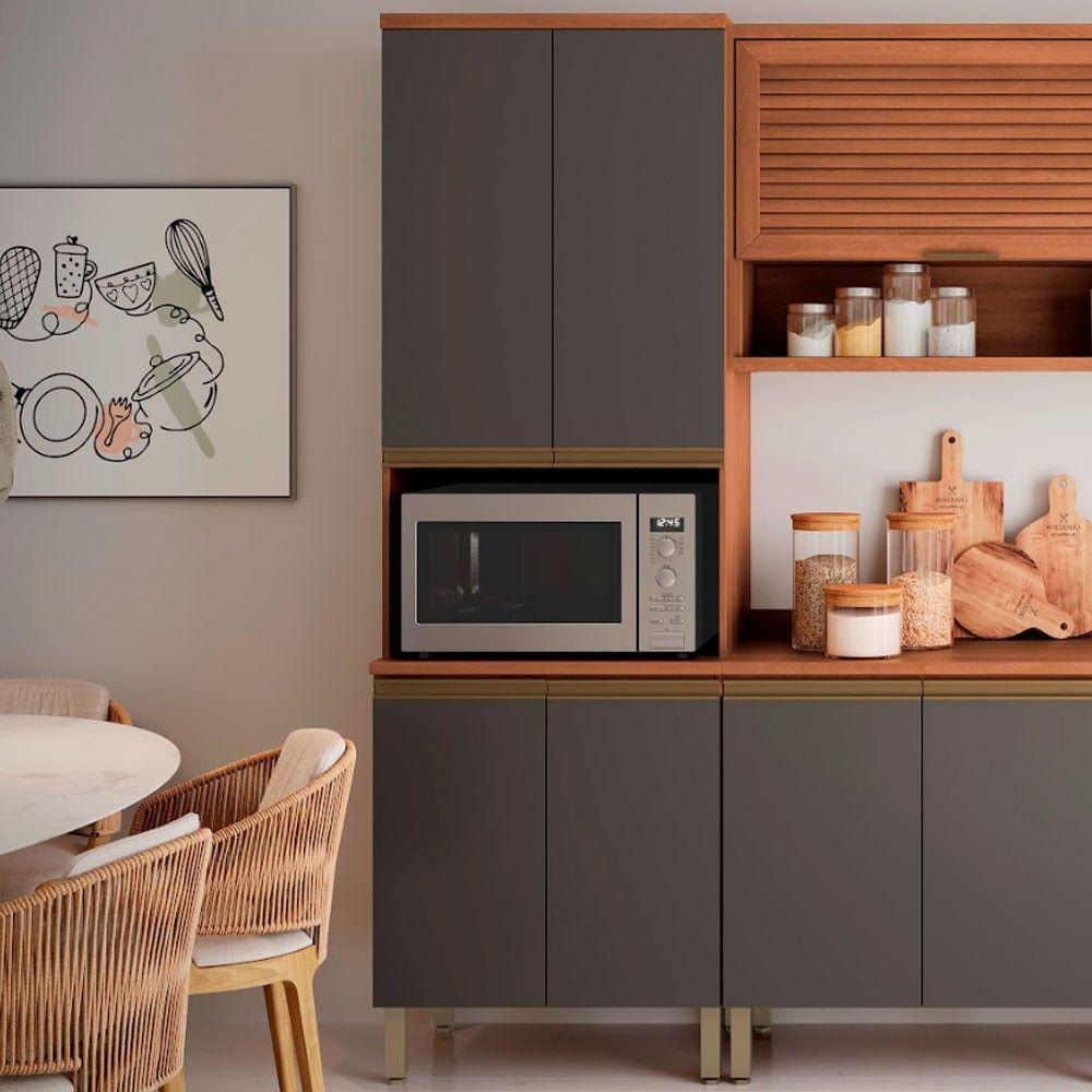 Paneleiro Macadâmia 70cm Com Espaço Para Micro-ondas 4 Portas 914301 Telasul Freijo E Grafite - 8