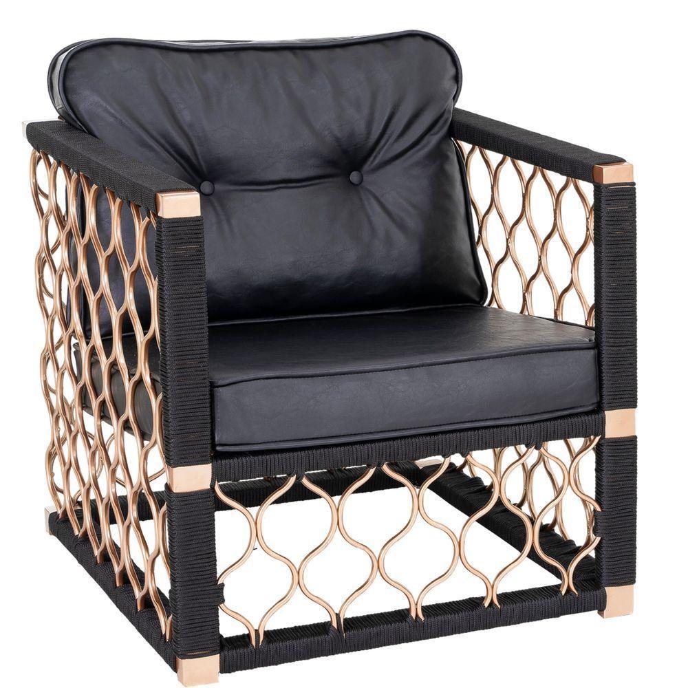 Poltrona Em Alumínio Bronze Corda Náutica, Assento Estofado - 1