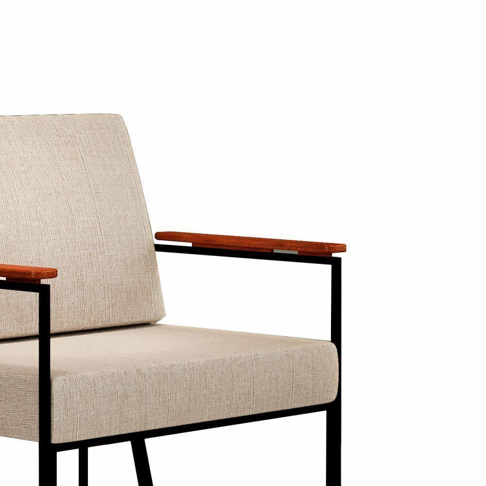 Poltrona Roma Bege Com Rattan E Base Em Metal Preto - 3