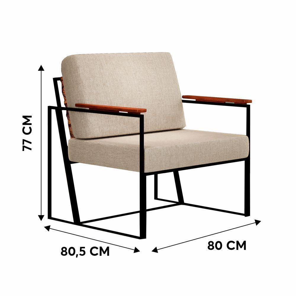 Poltrona Roma Bege Com Rattan E Base Em Metal Preto - 5