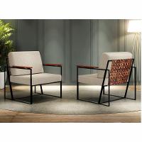 Poltrona Roma Bege Com Rattan E Base Em Metal Preto - 6