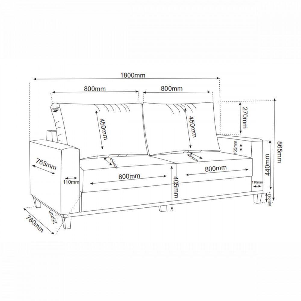 Sofá Living Palazo 1,80m Linho Amêndoa Viero Marrom Com Creme - 3