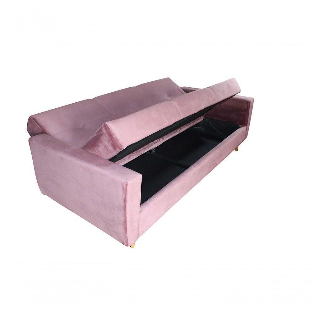 Sofá Cama Casal Reclinável Com Baú Pamela - Turkey Rose - 3