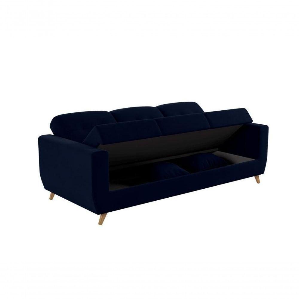 Sofá Cama Casal Reclinável Com Baú Pamela - Azul Marinho - 4