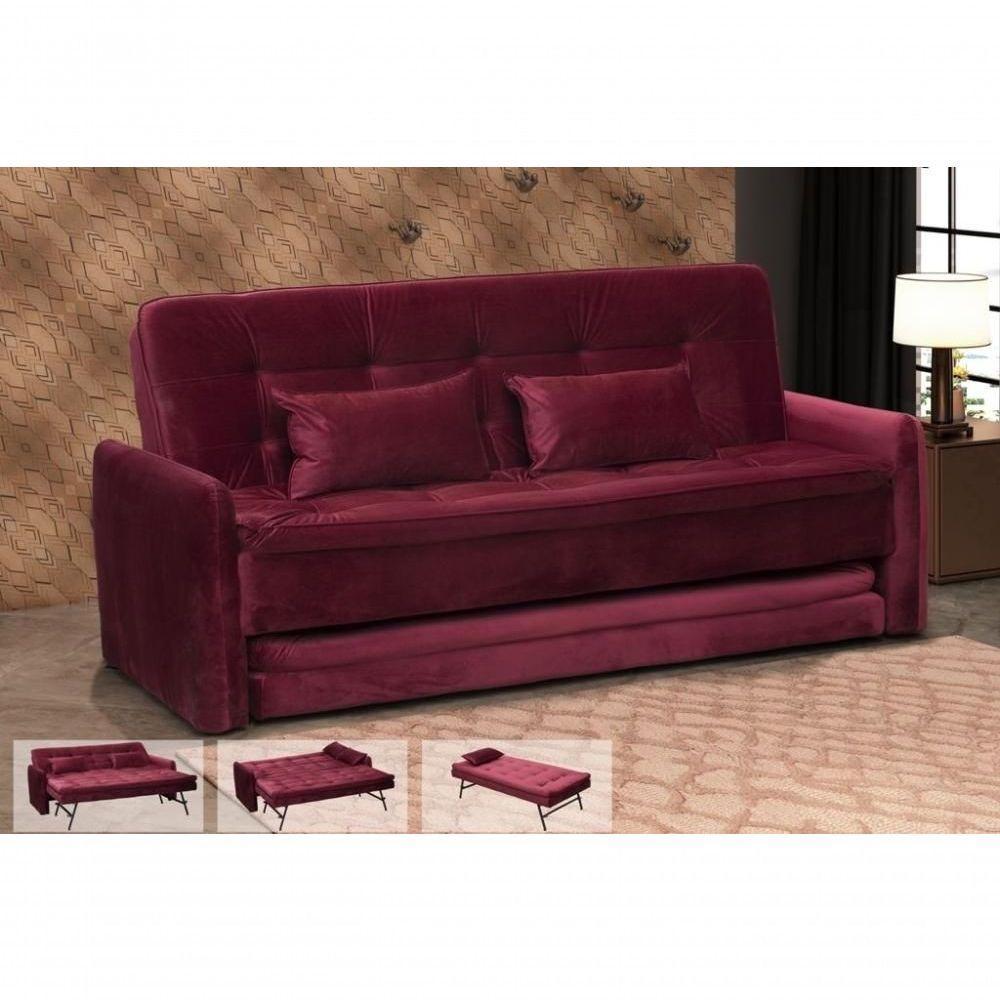 Sofá Cama Reclinável Com Cama Auxiliar Madalena - Vinho - 2